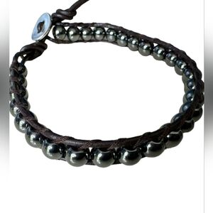 Bracelet by Lizou Stamped Metallic Black Pearl Wrap Designed  12"